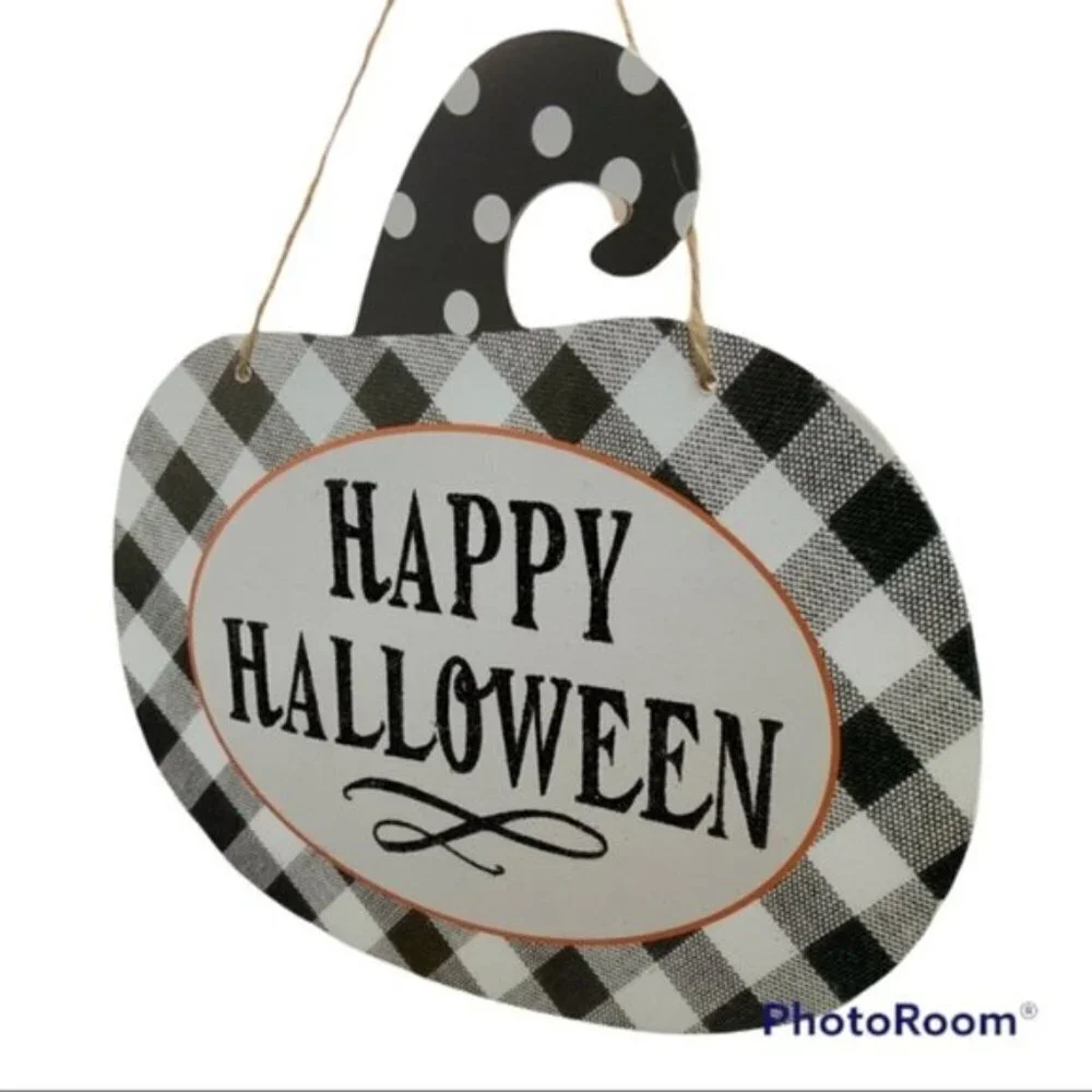 Halloween Wall Hanging Halloween Buffalo Check Polka Dot Black White Glitter